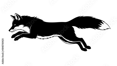 Dynamic Illustration of a Sprinting Fox in Black and White Minimal Style for Wildlife Enthusiasts