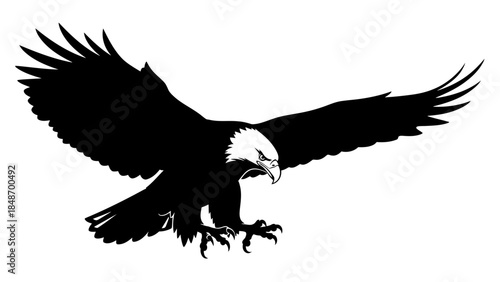Dynamic silhouette of a soaring eagle with detailed feathers and powerful wings in flight
