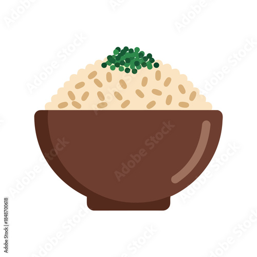 Delicious Rice Bowl Vector with Green Garnish for Culinary and Food Illustrations