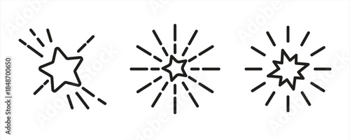 Collection of star line icons, different types of stars, in different styles, with transparent background, vector illustrations.

