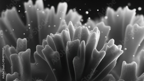 Medium shot focused on zoomed grain details in electron microscopy emphasizing contrast variations to study phase transitions and material deformation