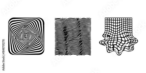 Optical illusion patterns with geometric shapes and lines