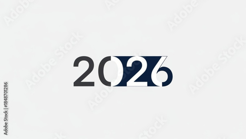 A futuristic illustration of the year 2026 in bold, modern typography on a clean white background with contrasting dark blue and gray