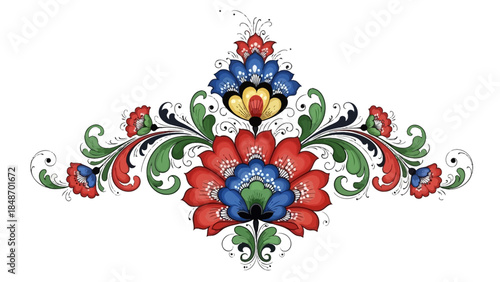 Norwegian Rosemaling Folk Art Floral Spray Vector