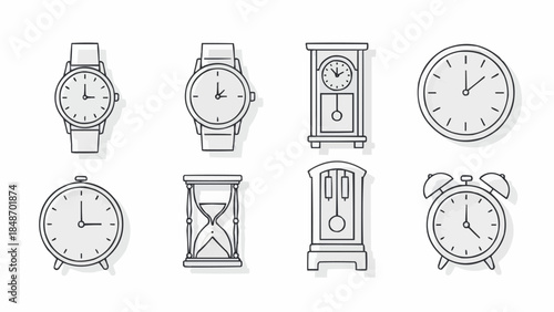 Collection of Various Timekeeping Devices and Clocks.