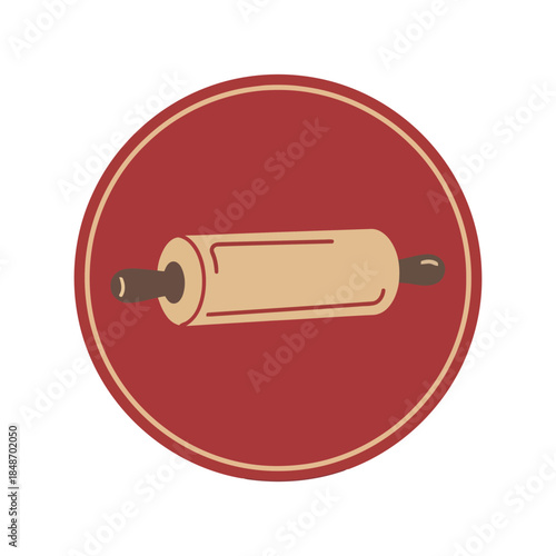 Vintage Rolling Pin Icon in Circle - Retro Style Baking Vector Illustration for Culinary and Kitchen Design