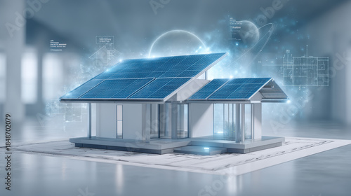 Futuristic smart solar home model concept for green energy e commerce