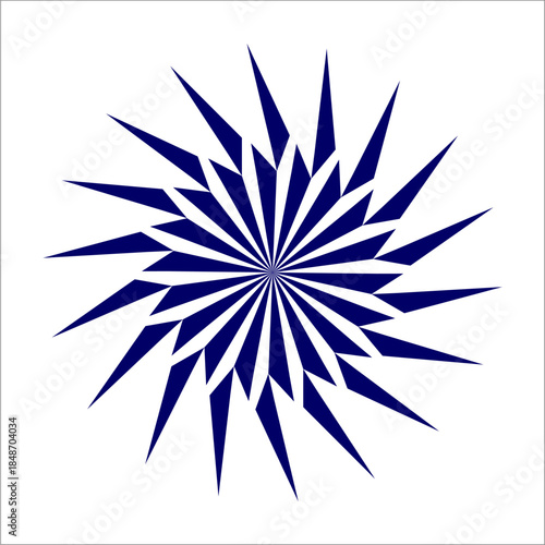 Blue geometric radial starburst pattern on a white background