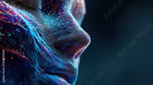 Digital Identity and Biometrics: Neon Mesh Portrait of a Robot