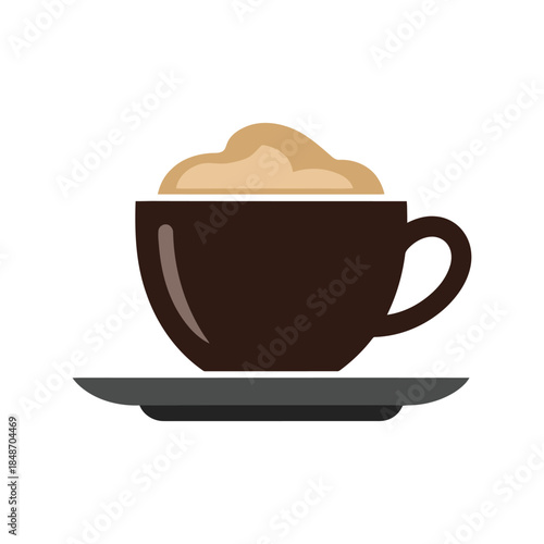 Stylish Coffee Cup Vector with Creamy Foam on a Saucer for Coffee Lovers and Cafés