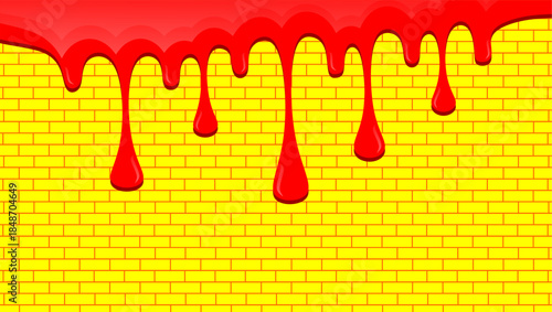 Paint drips illustration on brick wall background. Wavy paint drip illustration. Dripping paint illustration. Illustration of wavy paint dripping.