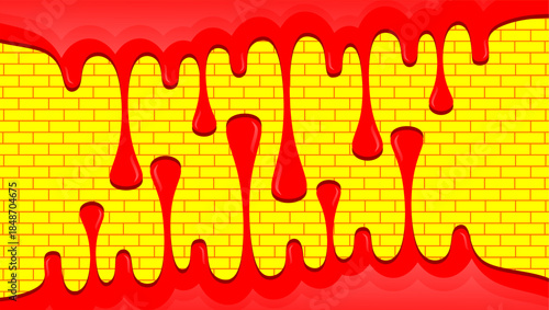 Paint drips illustration on brick wall background. Wavy paint drip illustration. Dripping paint illustration. Illustration of wavy paint dripping.