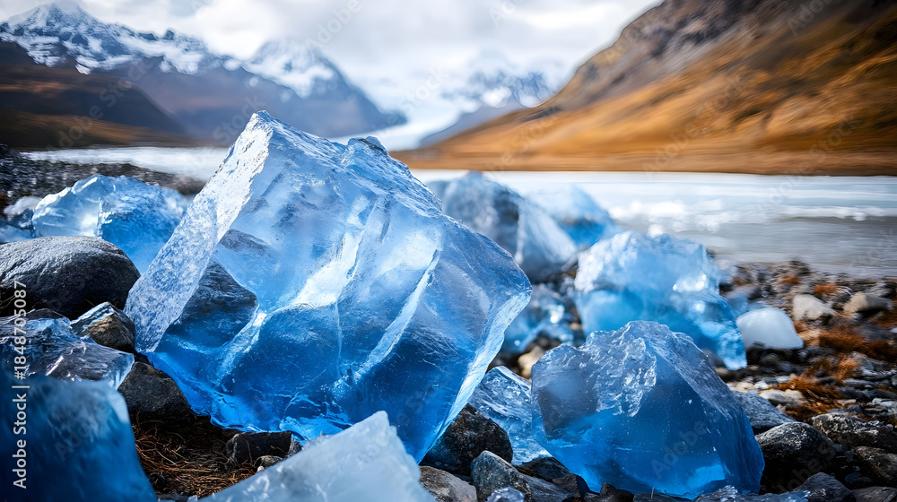 Obraz premium Ice age, valley, rock impact.