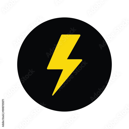 Dynamic Yellow Lightning Bolt Vector on Black Background - Energetic Icon for Modern Design Projects