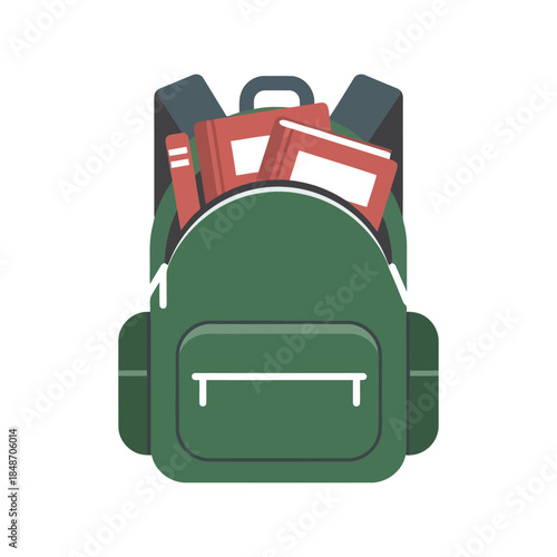 Stylish Green Backpack with Books Vector Illustration for School and Study