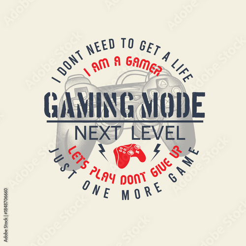 Gaming Mode retro gamer typographic poster boys game pad design.eps