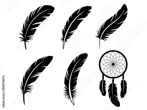 Black Dreamcatcher Feathers Silhouette Illustration