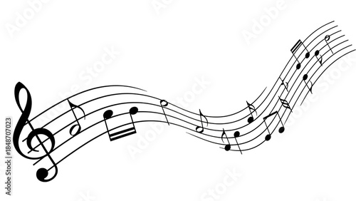 White musical notes on a isolated on a transparent background treble clef staff