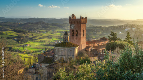 Canvas Print San Miniato Panorama with Matilde Tower at Sunset, Tuscany, Italy