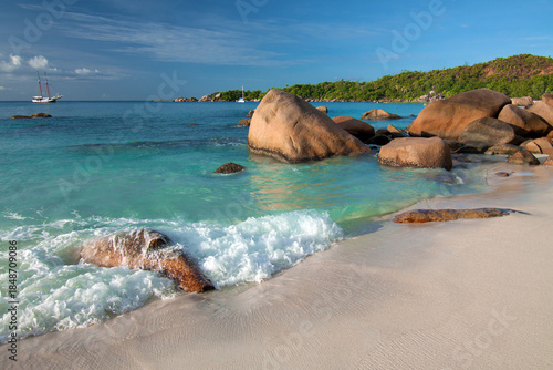 Seychelles - Praslin island - Anse Lazio beach bordered by granite boulders