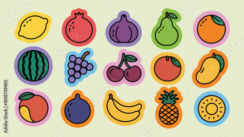 A colorful grid of various fresh fruits like lemon, watermelon, and pineapple on a pleasant light background