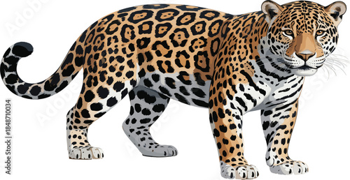 Wild leopard panthera onca predator vector illustration featuring detailed black rosette spots
