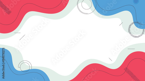 A modern dynamic background with flowing red, blue, and light gray wavy shapes on a clean white surface