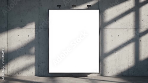 Blank White Poster Mockup on Textured Concrete Wall with Dramatic Sunlight Shadows