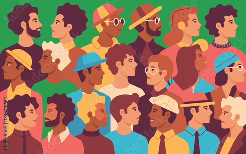 A vibrant illustration showcasing a large collection of diverse people in a happy crowd
