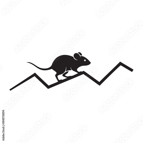 Mouse climbing up a rising graph on a black background
