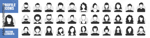 Business people avatars, diverse men and women profile icons, social media user symbol, outline vector on transparent background