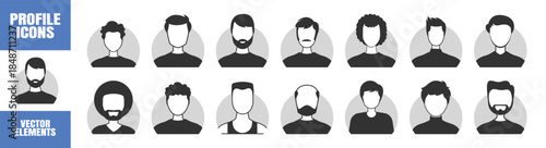 Avatar profile icons vector user silhouette head face person people portrait set round circle vector graphic design for social network and interface on transparent background