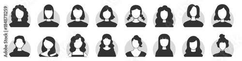 Business people avatars, diverse men and women profile icons, social media user symbol, outline vector on transparent background
