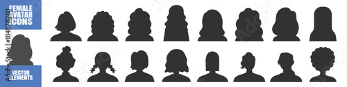Avatar profile icons vector user silhouette head face person people portrait set round circle vector graphic design for social network and interface on transparent background