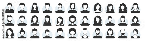 Avatar profile icons vector user silhouette head face person people portrait set round circle vector graphic design for social network and interface on transparent background
