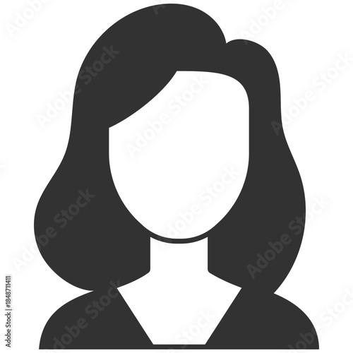 Woman avatar, long hair female profile, simple black vector on transparent background
