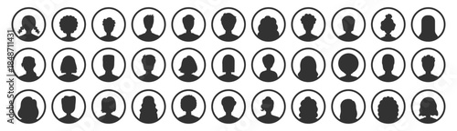 Business avatars, diverse men and women profile icons, corporate people team, social media user symbol, outline vector on transparent background