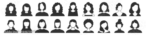 Avatar profile icons vector user silhouette head face person people portrait set round circle vector graphic design for social network and interface on transparent background