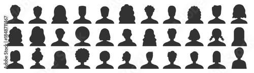 Avatar profile icons vector user silhouette head face person people portrait set round circle vector graphic design for social network and interface on transparent background