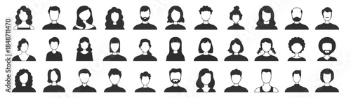 Avatar profile icons vector user silhouette head face person people portrait set round circle vector graphic design for social network and interface on transparent background