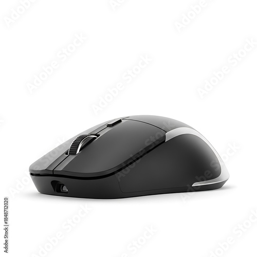 black wireless computer mouse with sleek design.