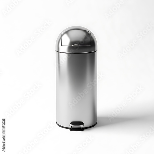 Modern Stainless Steel Pedal Bin Trash Can with Lid and Foot Lever.