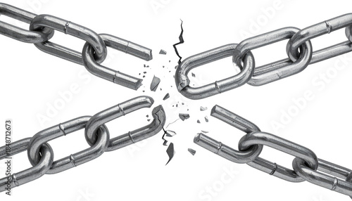 Crossed metal chains are broken in the middle, against a black background, signifying freedom