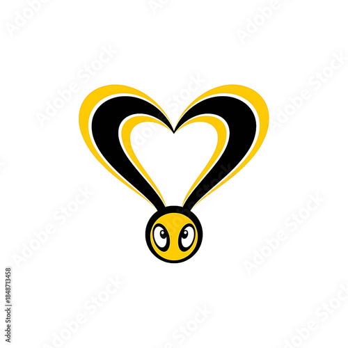 Abstract yellow heart with bunny face creative design on transparent background