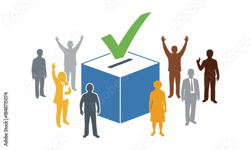 Community members gather around a ballot box, celebrating successful voting and democratic participation