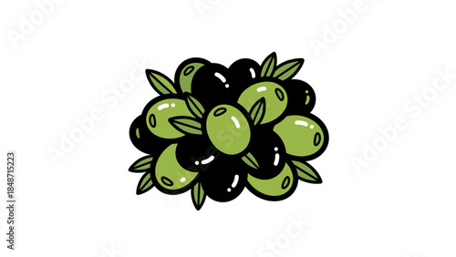 Cluster of Olives with Leaves Illustration.