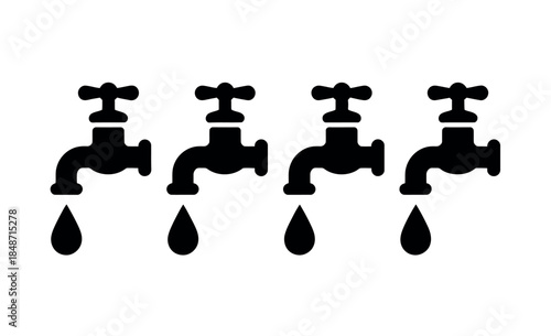 Four Black Faucet Silhouettes Dripping Water