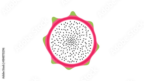 Dragon Fruit Cut Open on White Background.