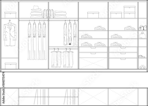 Modern Wardrobe Interior Design Technical CAD Drawing Elevations and Plans. 1