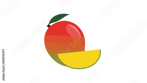 Mango Fruit with Slice and Green Leaf.